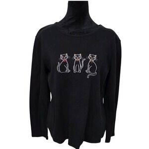 Mountain Lake Black Long Sleeve Rhinestone Cat Graphic Top Large Halloween